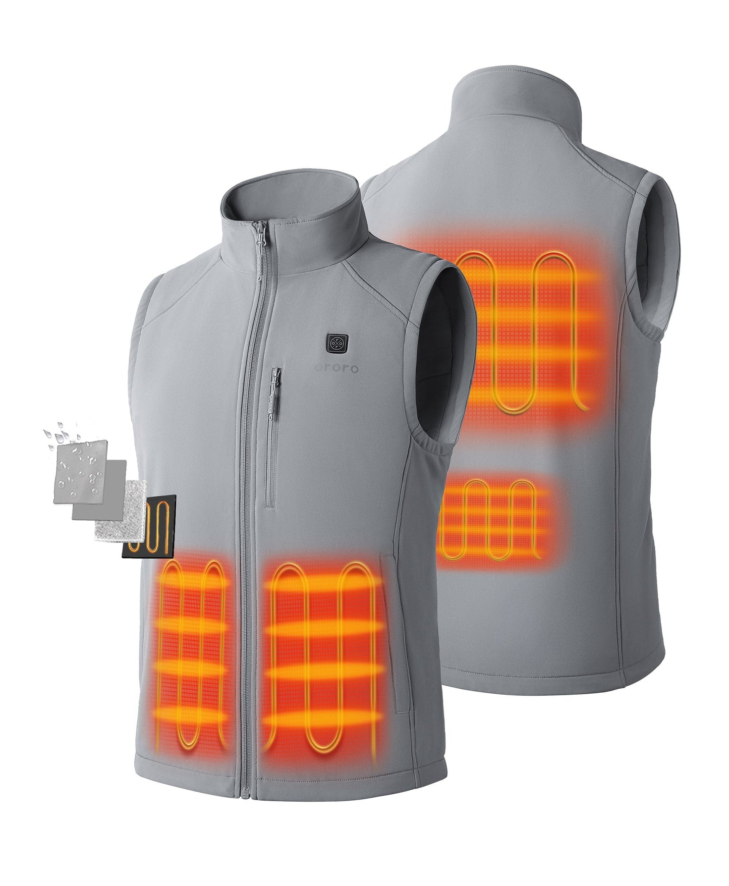 4 Heating zones: Left and right Hand Pockets, Upper Back, Lower Back