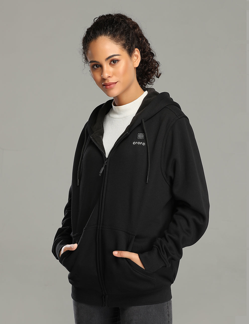 ORORO Women Heated Fleece Hoodie - Black