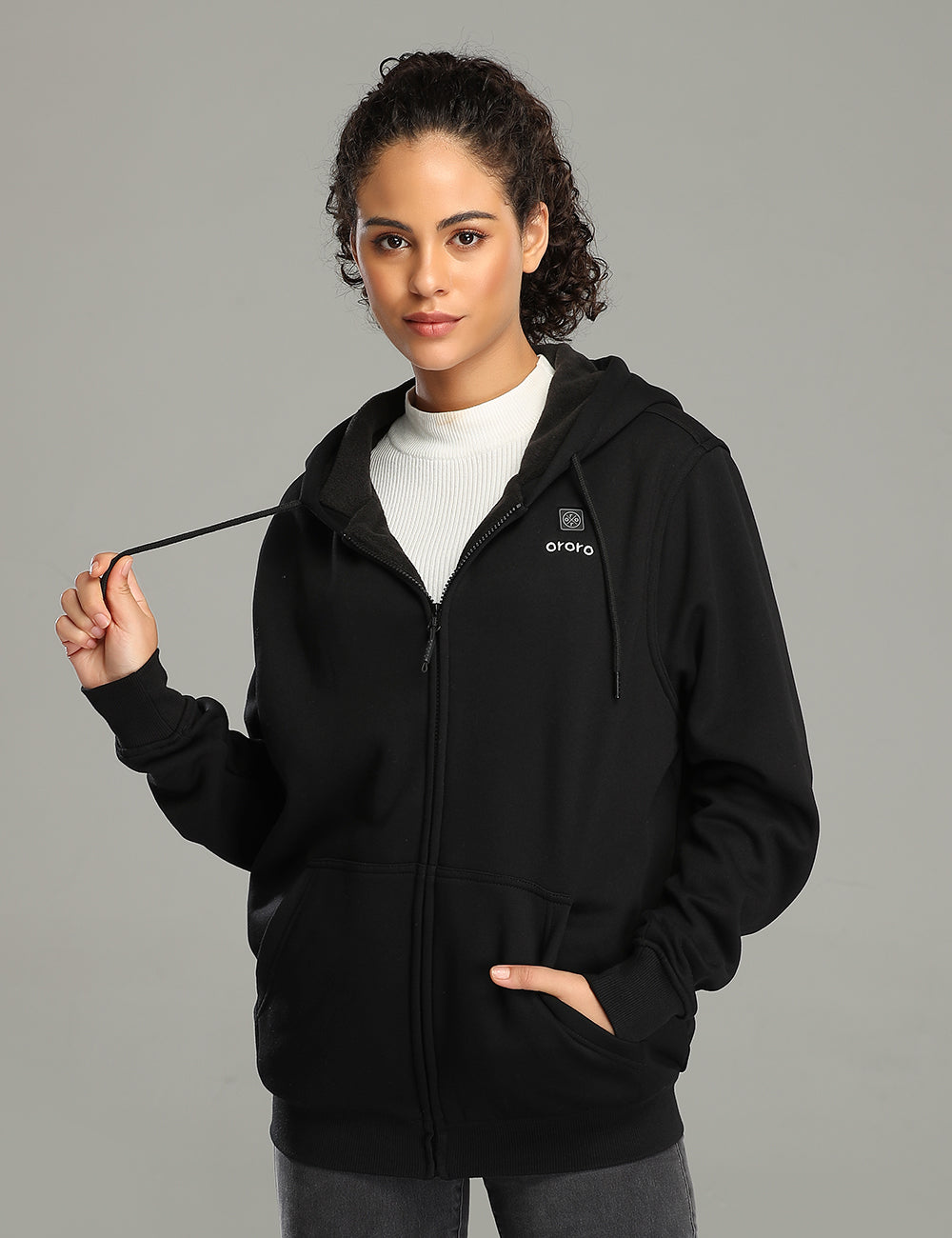 ORORO Women Heated Fleece Hoodie - Black