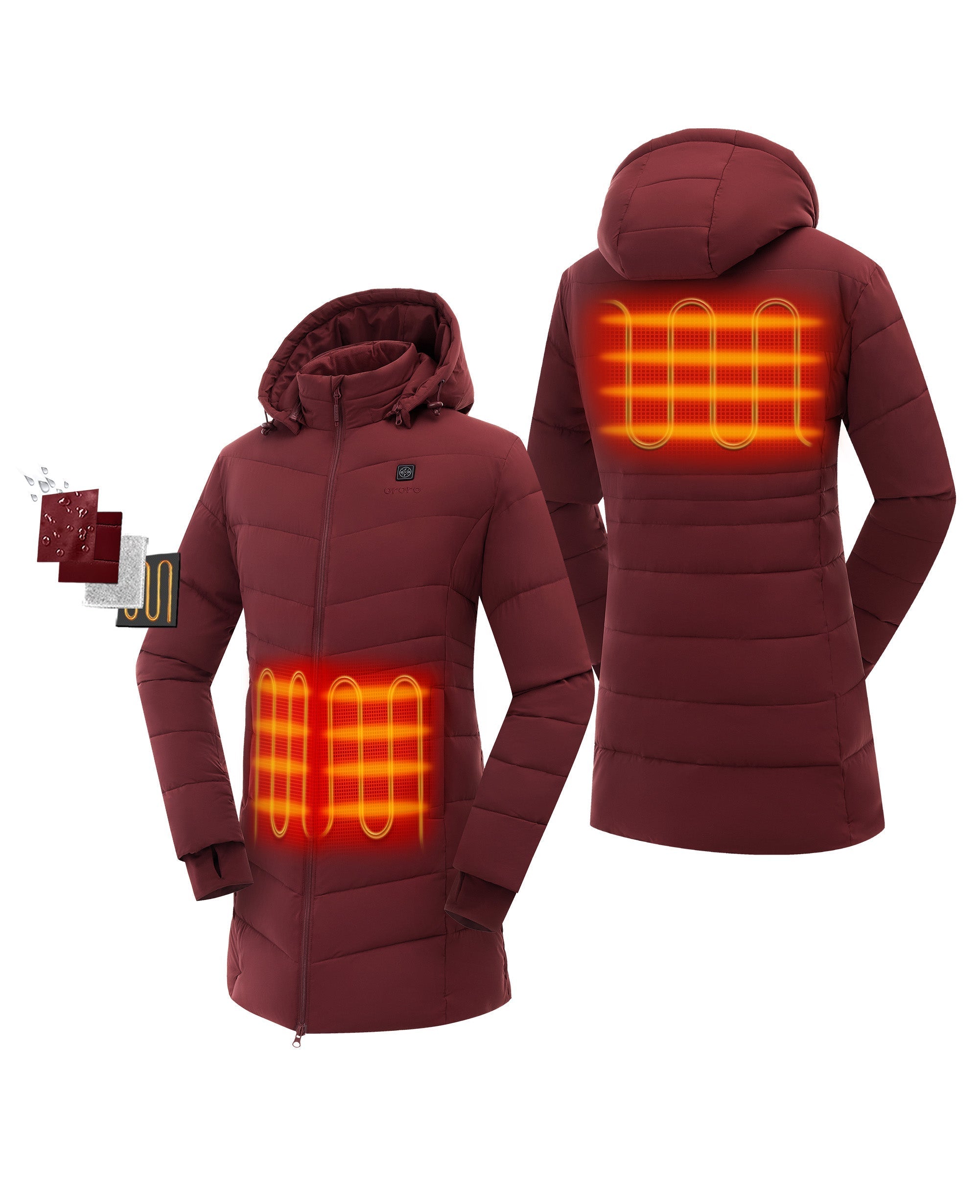 3 Heating Zones ( Left & Right Hand Pockets,Mid-Back) - Drak Red