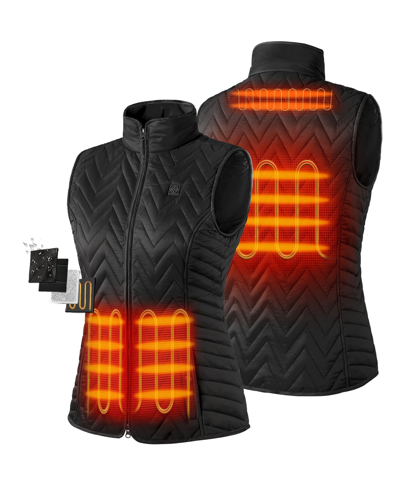 4 Heating Zones (Left & Right Hand Pockets, Mid-Back , and Shoulders (Under the Collar)）