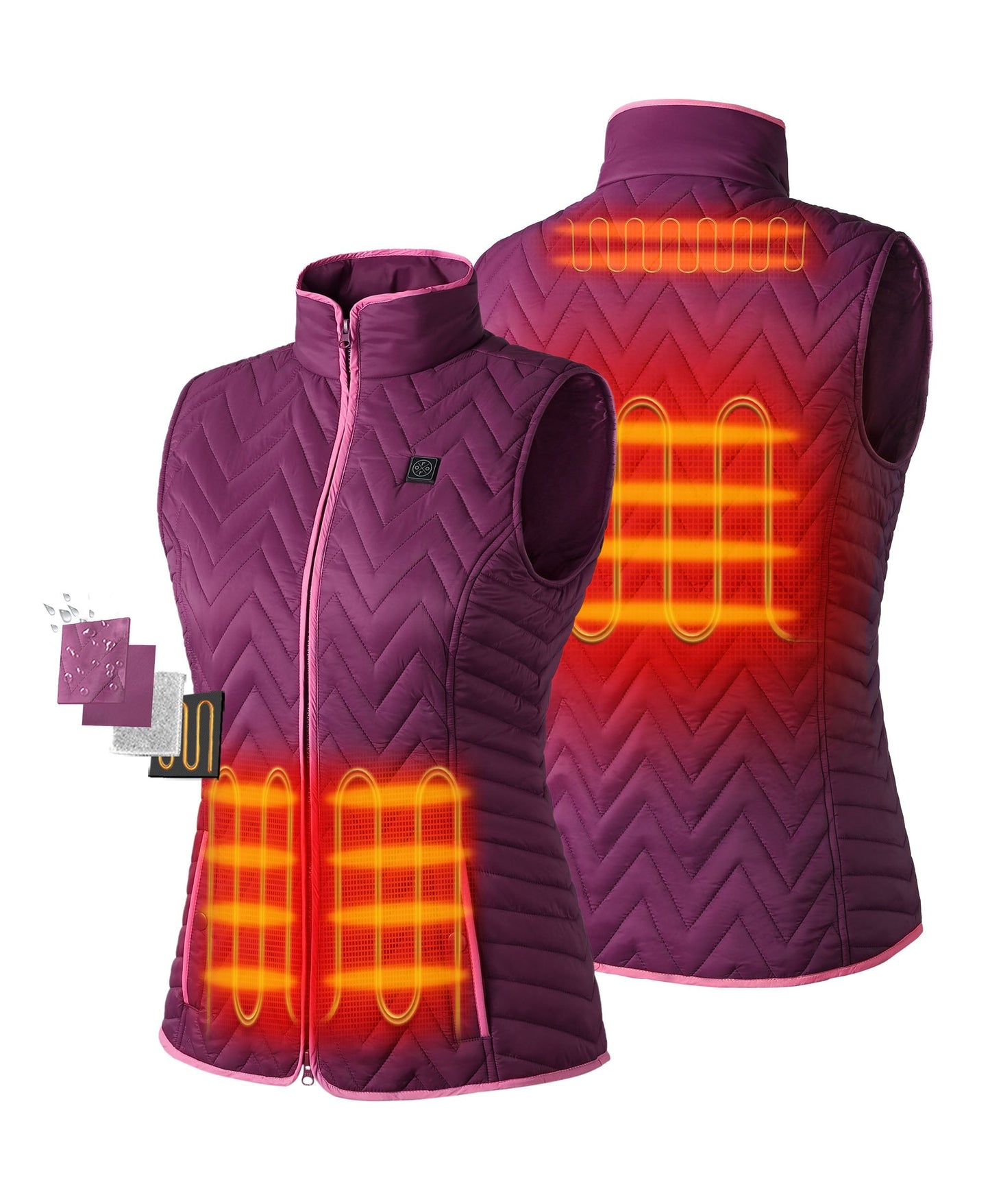 4 Heating Zones (Left & Right Hand Pockets, Mid-Back , and Shoulders (Under the Collar)）